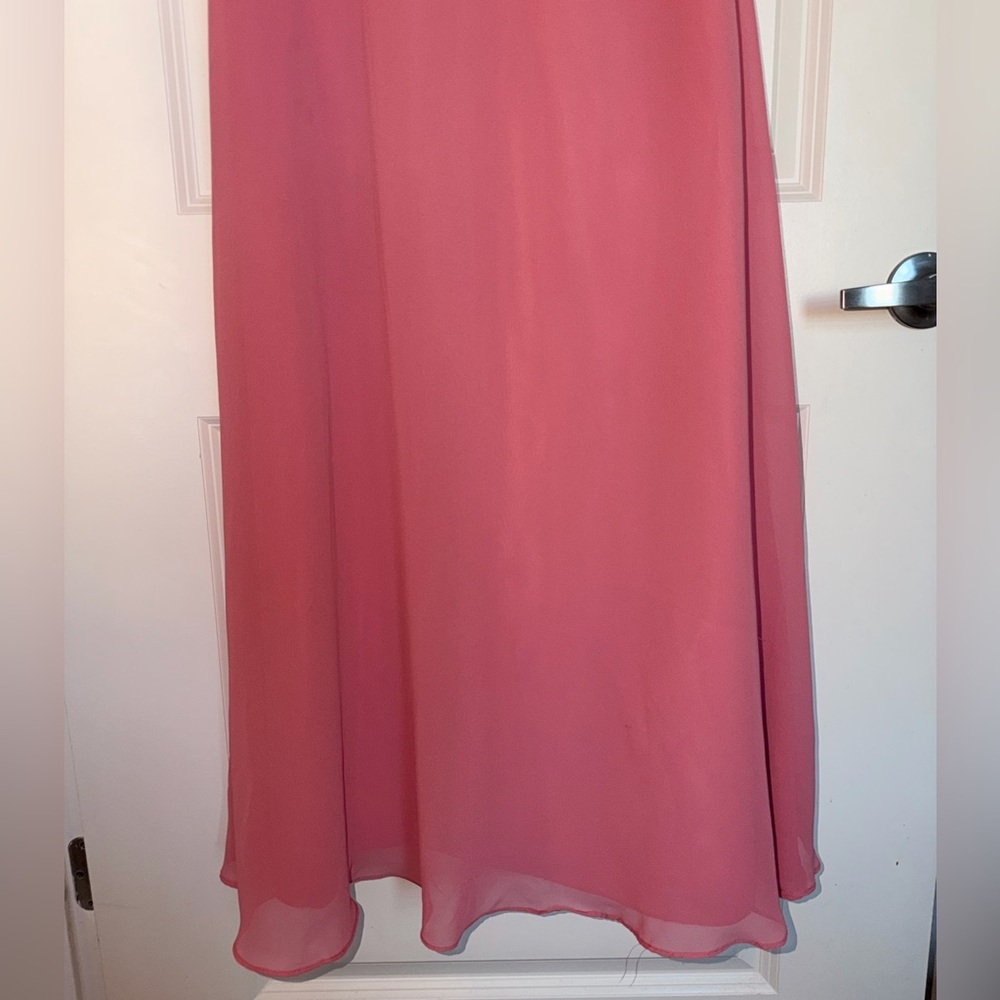 Bill Levkoff Chiffon V-Neck Spaghetti Strap Maxi Bridesmaid Dress - Dusty Rose - Picture 6 of 10